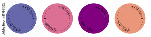 Set of abstract round icons with branches for highlight covers. Colorful Backgrounds for social media stories. Vector