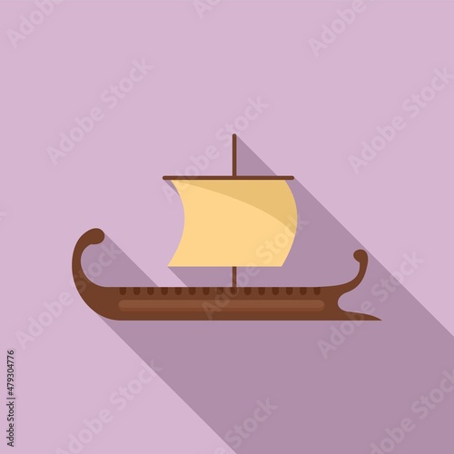 Ancient greek ship icon flat vector. Trireme boat photo