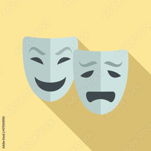 Ancient theatre mask icon flat vector. Drama theater