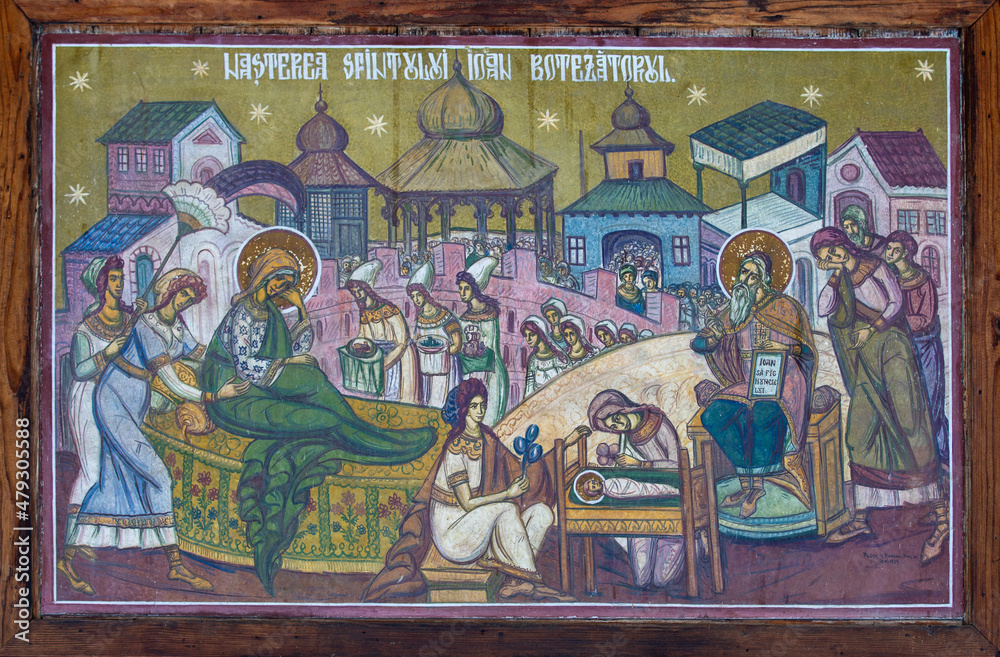 The icon representing the birth of Saint John the Baptist at the Sihla Monastery - Romania
