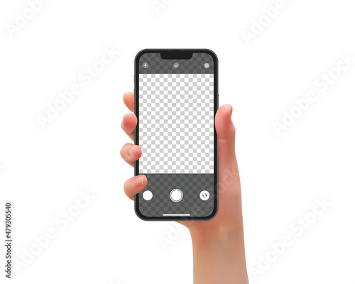 Woman Hand holding a phone to shoot Selfie, vector illustrator