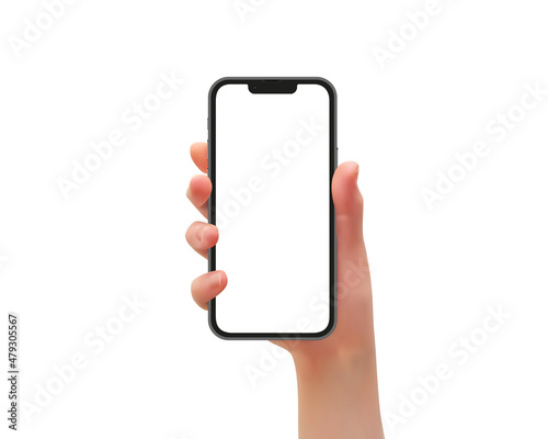 Woman hand holding the smartphone with blank screen, vector illustration