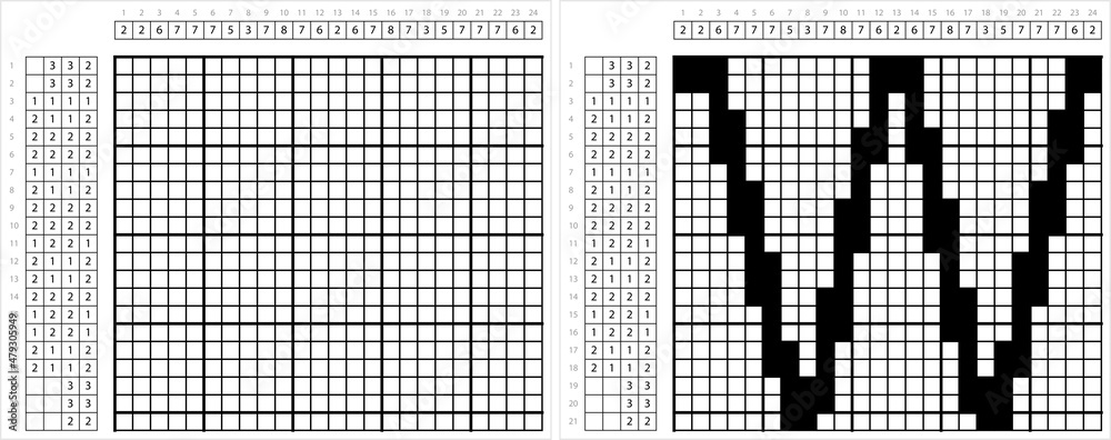 Fototapeta premium Alphabet W Nonogram Pixel Art M_2112001