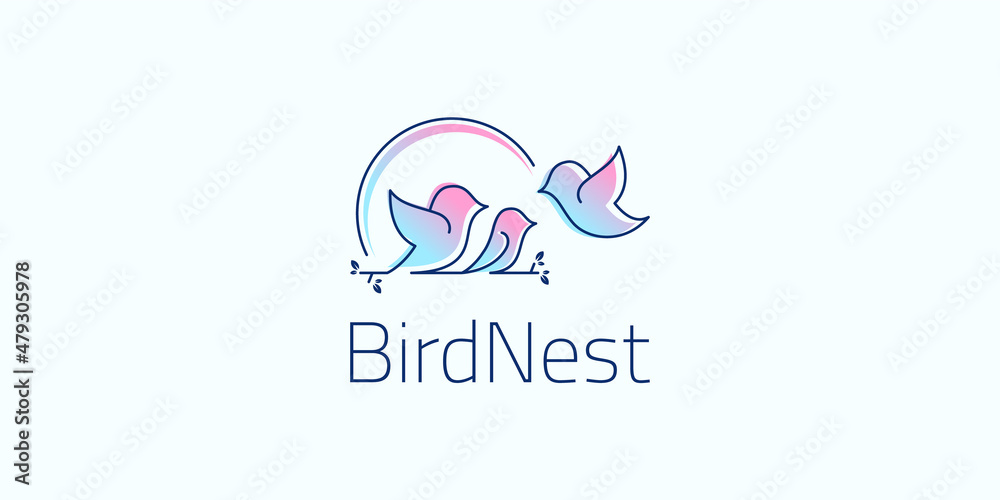 Simple Bird Nest Nature Family Animal Leaf Home Wildlife Robin Logo Design with Business Card Template Simple Bird Nest Nature Family Animal Leaf Home Wildlife Robin Logo Design with Business Card Template