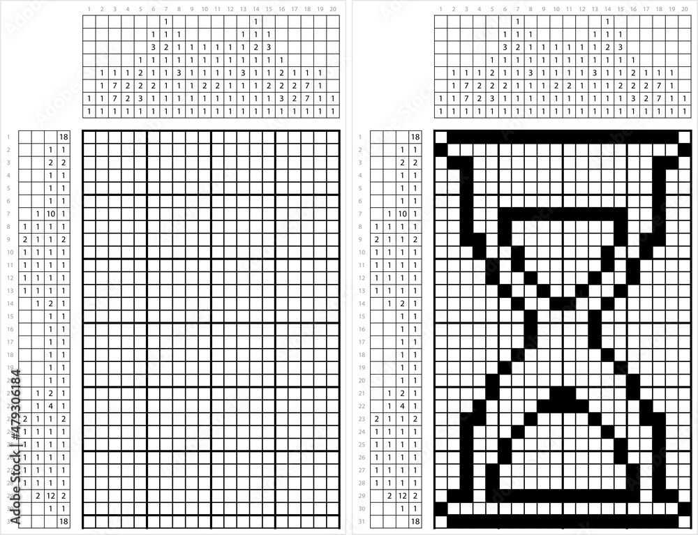 Fototapeta premium Hourglass Icon Nonogram Pixel Art M_2112001