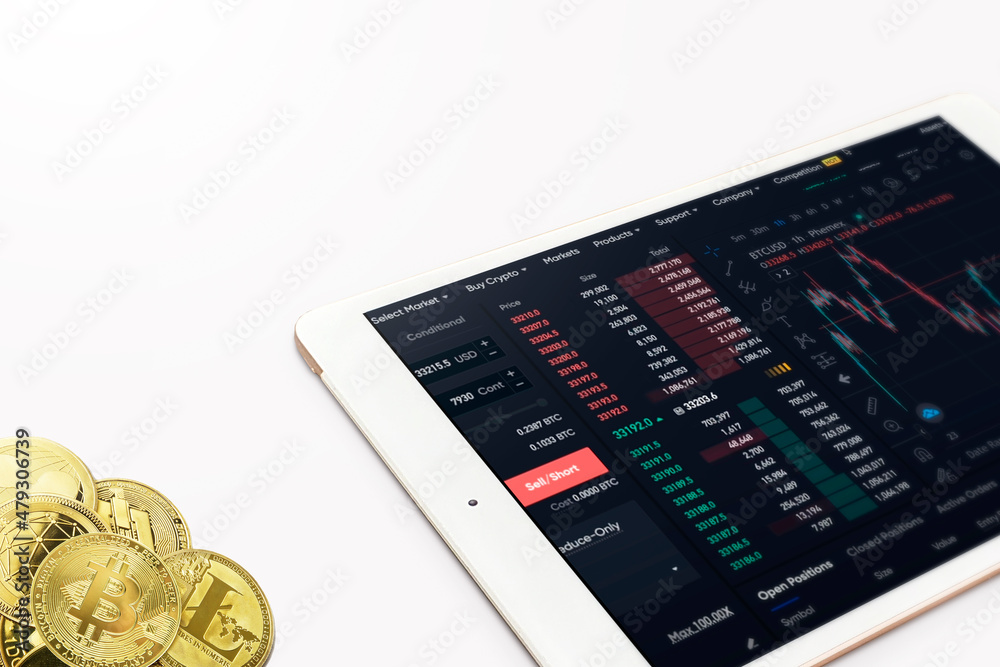 Bitcoin to Tablet Index , Exchange Trading Forex Finance Graphic Concept 