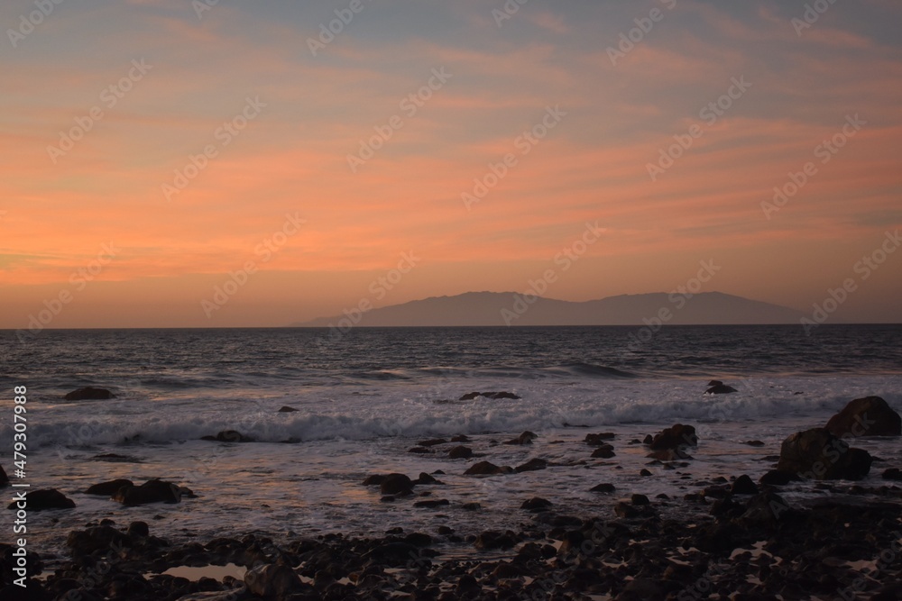 
A spectacular sunset from La Gomera, with the island of La Palma in the background and the sea