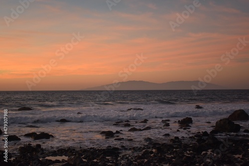  A spectacular sunset from La Gomera  with the island of La Palma in the background and the sea