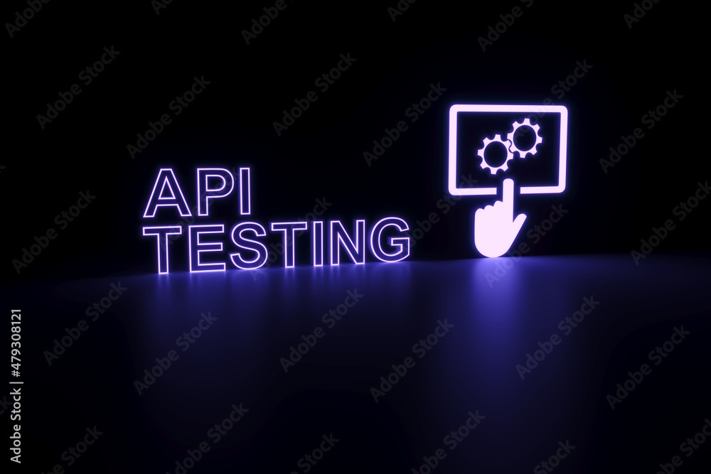 API TESTING neon concept self illumination background 3D illustration ...