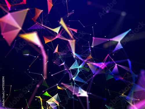 3D network communications background with rainbow coloured plexus design