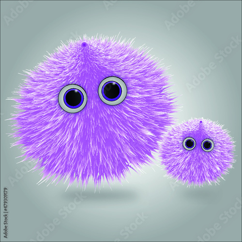 A Fluffy Ball Of Spherical Shape. Funny cartoon fluffy with eyes. A furry animal. A ball of wool. The hairy circle.