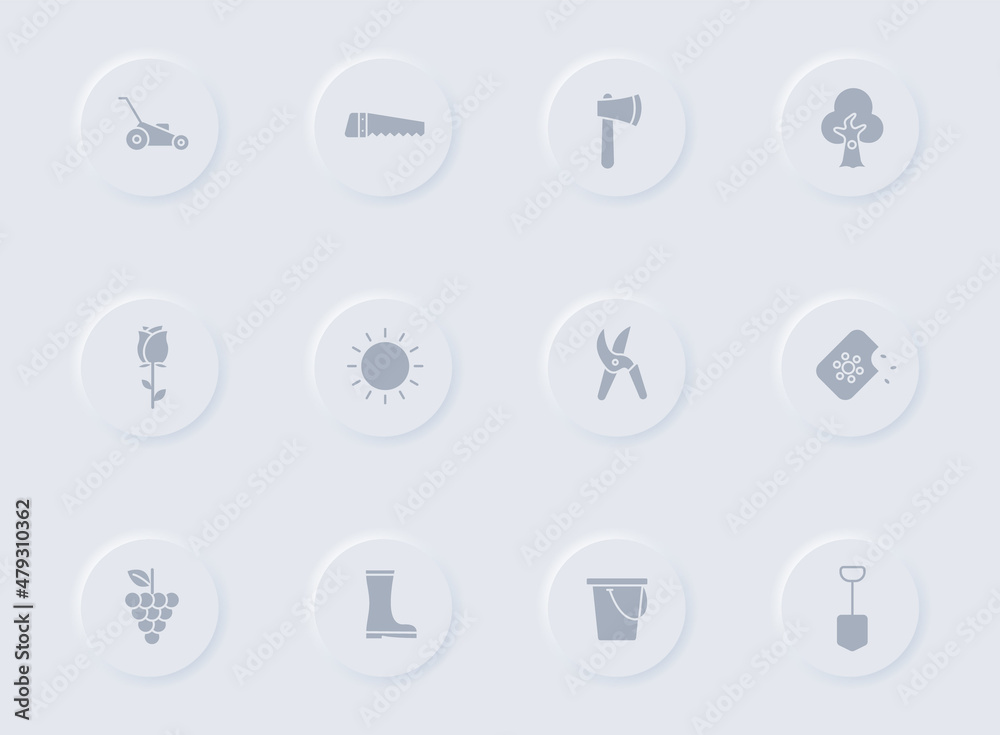 garden gray vector icons on round rubber buttons. garden icon set for web, mobile apps, ui design and promo business polygraphy garden gray vector icons on round rubber buttons. garden icon set for web, mobile apps, ui design and promo business polygraphy