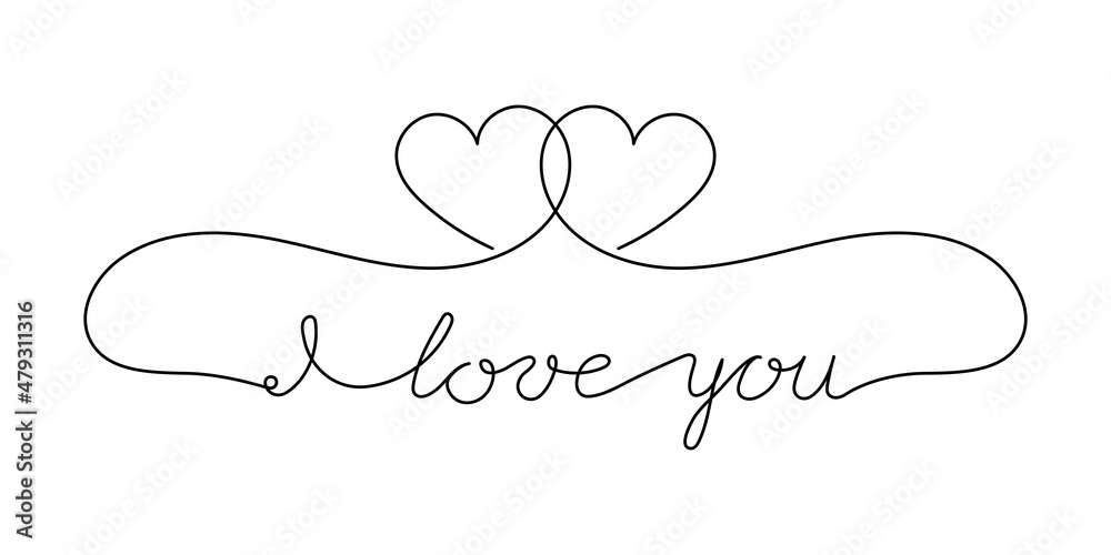Continuous One Line script cursive text I love you. Vector illustration for  poster, card, banner valentine day, wedding, print on shirt. Stock Vector |  Adobe Stock