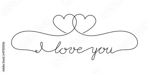 Continuous One Line script cursive text I love you. Vector illustration for poster, card, banner valentine day, wedding, print on shirt.