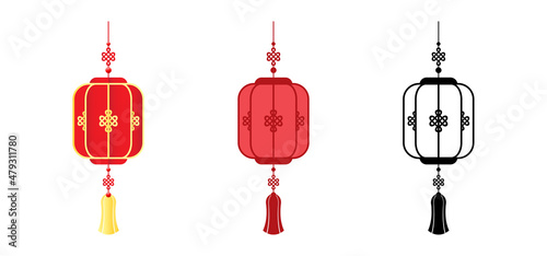 Chinese new year lantern set collection with red and gold. Ornament lunar festival. Vector illustration