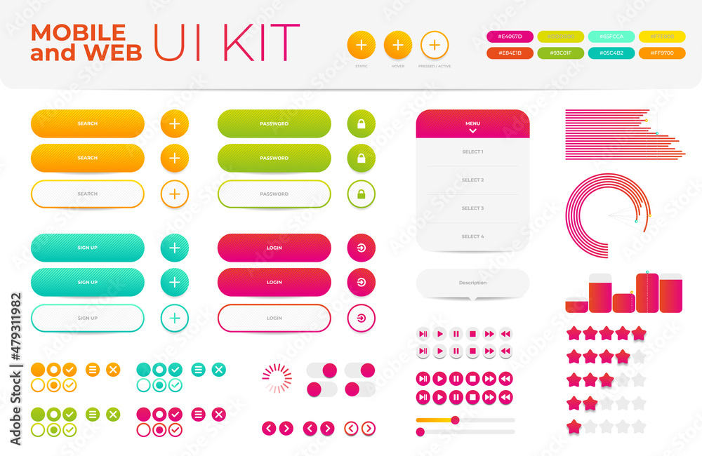 Ux ui kit, for the design of applications and web sites colored buttons ...