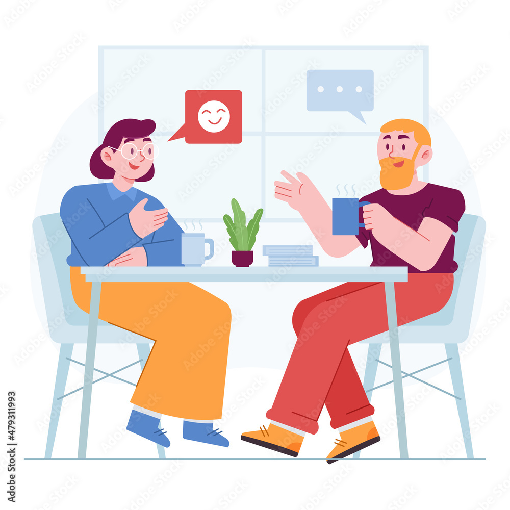 Talking concept vector Illustration idea for landing page template, conversation and speaking dialogue as communication, social information sharing, speech or discussion, Hand drawn Flat Styles