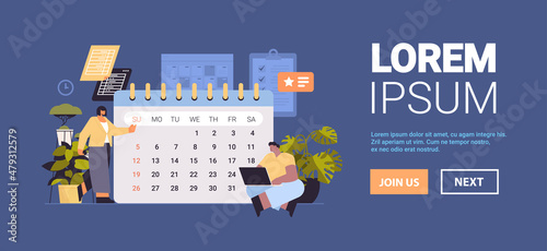 businesspeople using calendar planning day scheduling appointment in agenda meeting plan time management