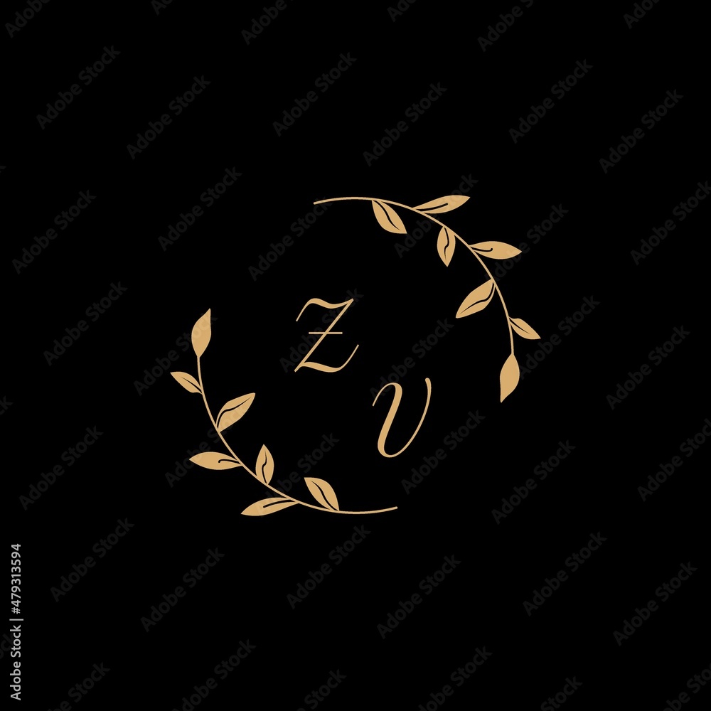 ZV elegant and luxury wedding initial logo design with gold floral ...