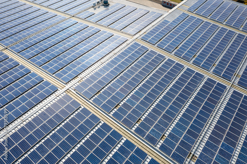 Solar panels on factory rooftop