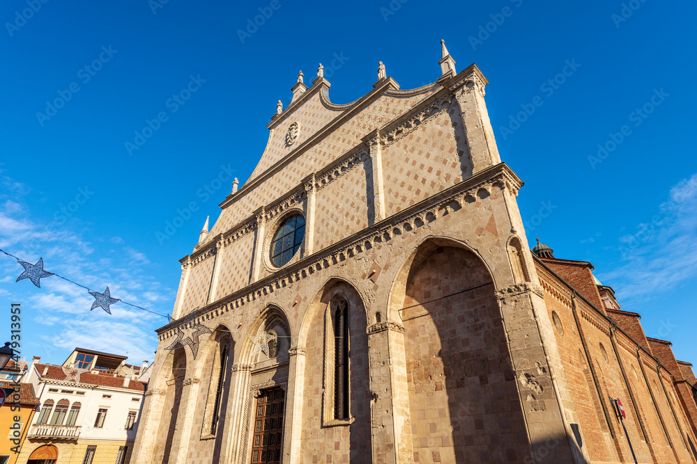 Vicenza. Facade of the Cathedral of Santa Maria Annunciata in Gothic Renaissance style, VIII century, architect Andrea Palladio, UNESCO world heritage site, Veneto, Italy, Europe.