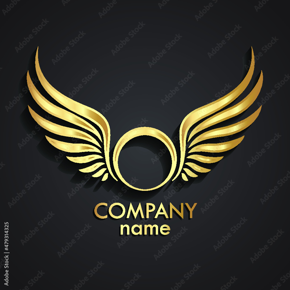 Obraz premium 3d winged gold logo / vector illustration