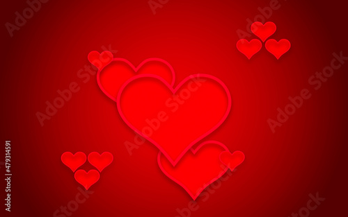 Heart on red background. Happy Valentines Day Background. Illustration with hearts, love concept, St. Valentine's Day. Place under the text. Vector.