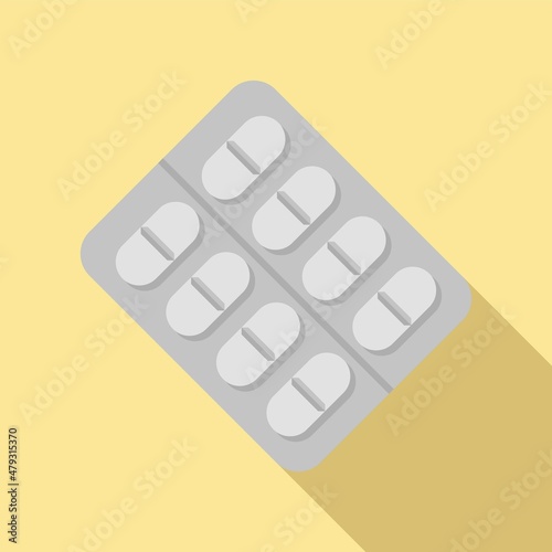 Tonsillitis pill blister icon flat vector. Tonsil mouth