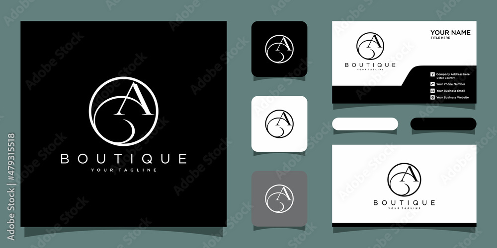 Initial Letter A handwriting logo vector with business card design ...