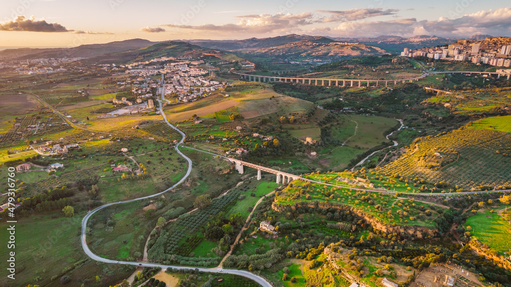 Aerial View of Agrigento at Sunset, Sicily, Italy, Europe, World Heritage Site