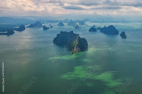 Aerial view of Phang Nga bay from airplane