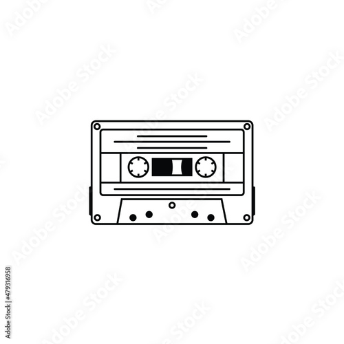 old cassette record vintage line art music tools logo design 