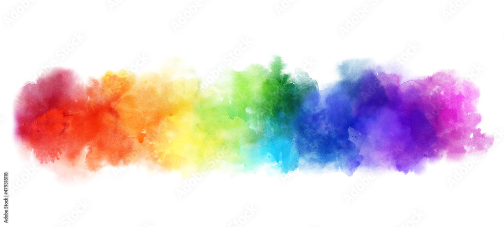 Vibrant Rainbow watercolor banner background on white. Pure vibrant watercolor colors. Creative paint gradients, fluids background