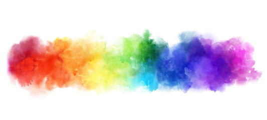Vibrant Rainbow watercolor banner background on white. Pure vibrant watercolor colors. Creative paint gradients, fluids background