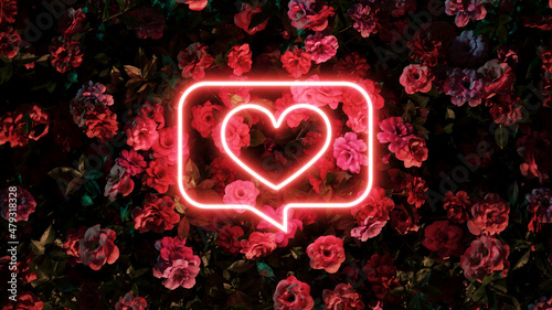 Photographie Happy valentine's day with pink light neon on background flower premium photo