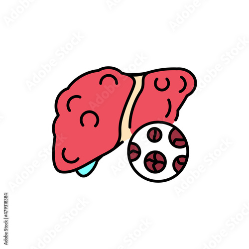 Cirrhosis fibrosis color line icon. Human diseases.