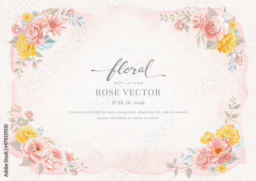 Beautiful Rose Flower and botanical leaf digital painted illustration for love wedding valentines day or arrangement invitation design greeting card © wirakorn