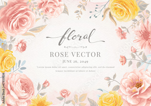 Beautiful Rose Flower and botanical leaf digital painted illustration for love wedding valentines day or arrangement invitation design greeting card