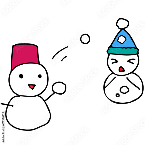 雪ダルマの雪合戦 イラスト