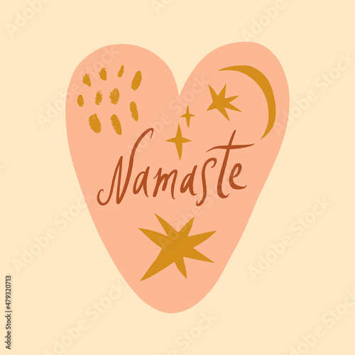 Namaste love heart childish cartoon groovy doodle boho illustration naive funky handdrawn style art vector