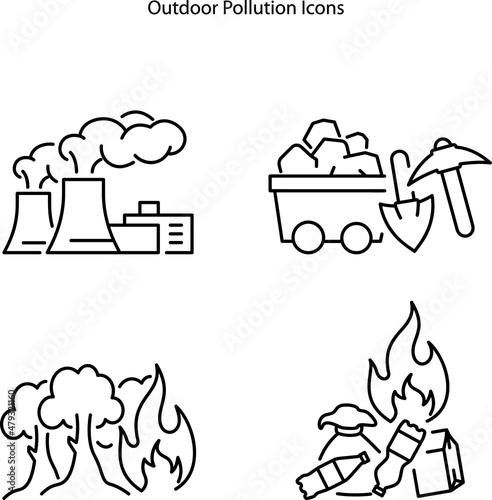 Outdoor air pollutant idea thin line illustration on white background. Vector isolated outline RGB color drawing. Editable stroke. pollution icons set.