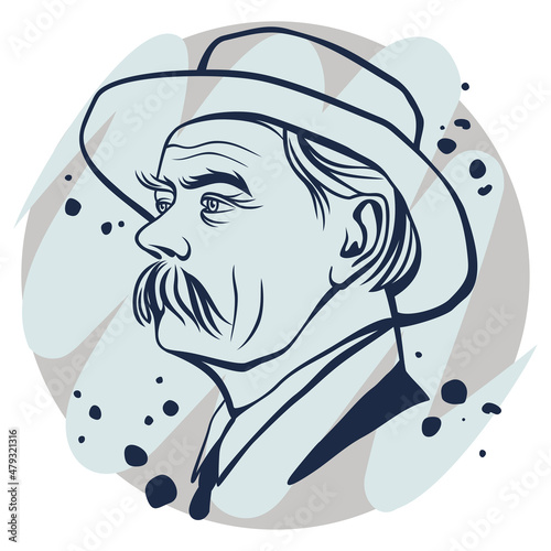 Vector portrait of Russian Soviet writer and playwright Maxim Gorky. Hand-drawn sketch on January 08, 2022 in Tula.
