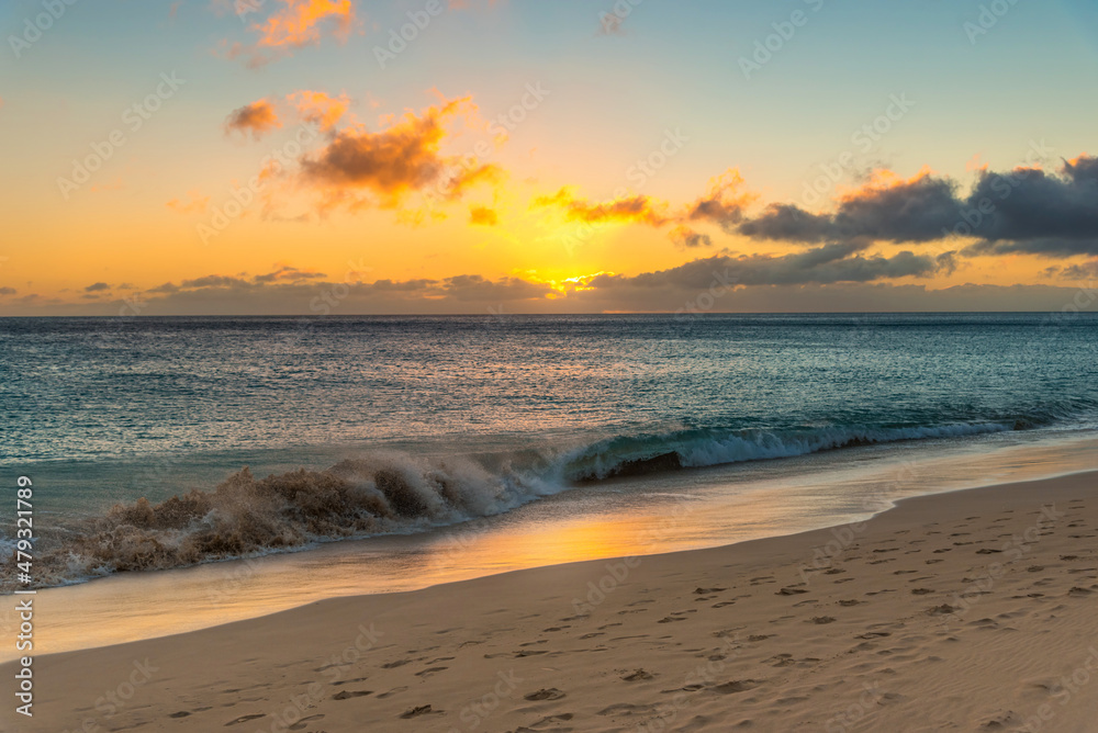 sunset over the sea. sand beach