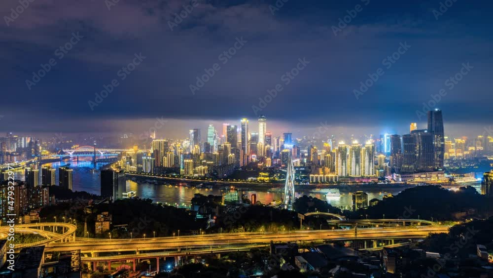 4k time lapse. panoramic city skyline and modern commercial buildings in Chongqing at night, China. 4k time lapse. panoramic city skyline and modern commercial buildings in Chongqing at night, China.