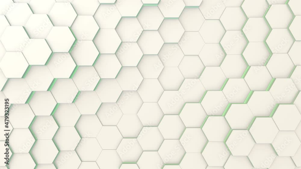 Green energy mesh waving smoothly. Light futuristic hexagon pattern that illuminate green. Animation background.