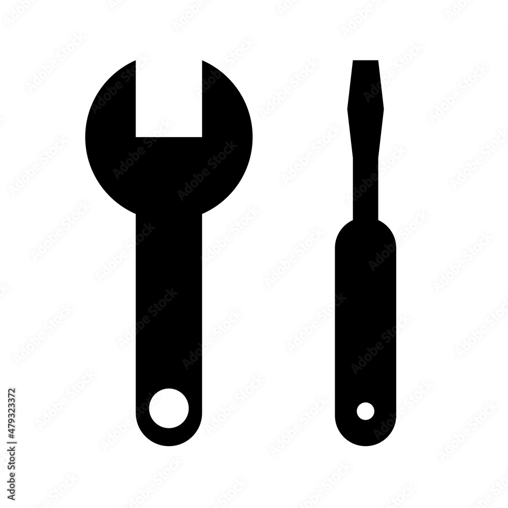 Wrenches and screwdriver, repair symbol on a white background Wrenches and screwdriver, repair symbol on a white background