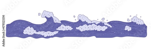 Waves sea ocean. Vector very peri bursts splash with foam and bubbles. Outline doddle sketch illustration isolated on white background.