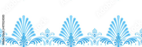 seamless pattern on a black background with empire elements, folk painting with an Empire-style ornament, border pattern with richly decorated ornament
