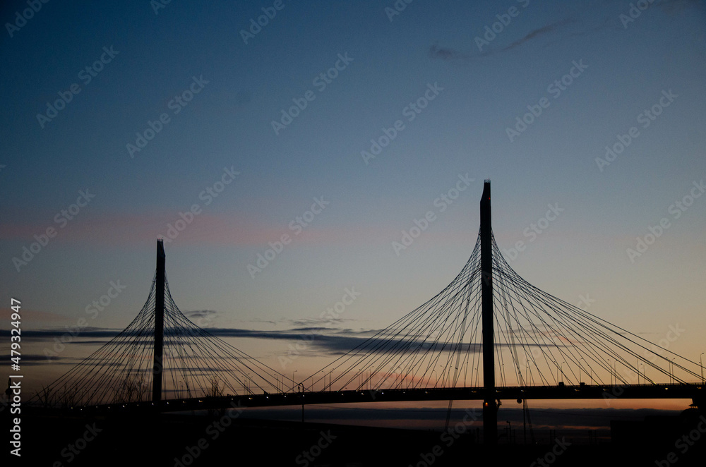 suspension bridge at sunset