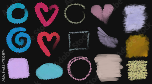 colored watercolor spots for design, hand-drawn, brushstrokes and spreading of paint, a place for inscription, a large set